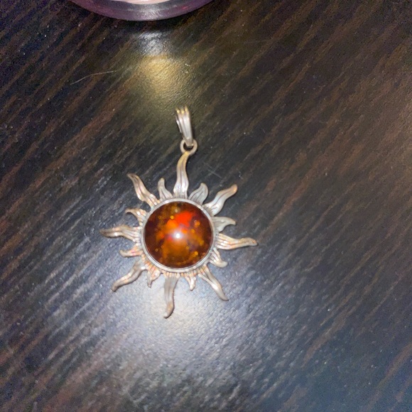 Baltic Amber Celestial Sun Pendant Necklace - Picture 2 of 3